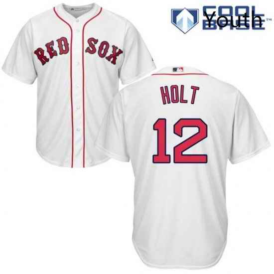Youth Majestic Boston Red Sox 12 Brock Holt Replica White Home Cool Base MLB Jersey